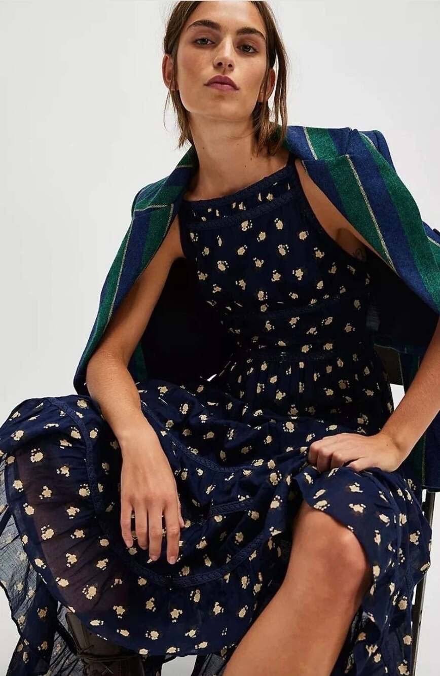 Free People Daydreamer Midi Dress in Navy Floral